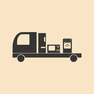 Flat in black and white mobile application delivery of household appliances Stock Illustration