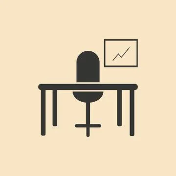 Flat in black and white table chair workplace Stock Illustration