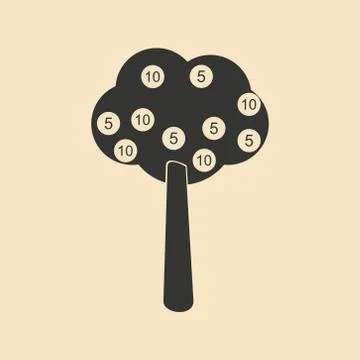 Flat in black and white tree coins Stock Illustration