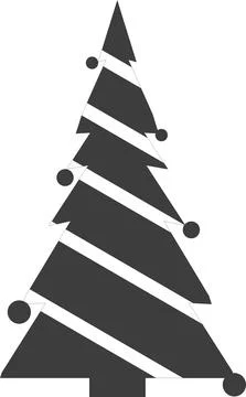 Flat black Christmas tree with balloon decorations. Vector image. Illustrazione stock