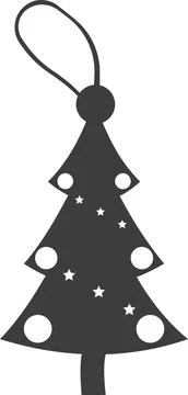 Flat black Christmas Tree with loop. Vector image. Stock Illustration