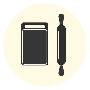 Flat black cutting board and rolling pin Illustrazione stock