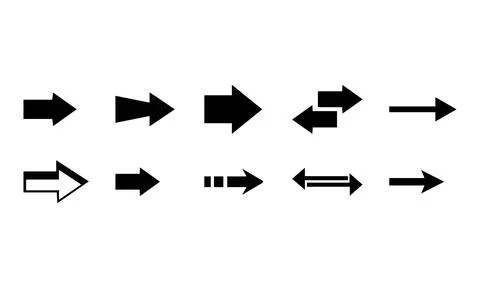 Flat Black Directional Arrow Set - Horizontal Navigation Vectors Stock Illustration