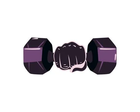 Flat black dumbell with hand Stock Illustration