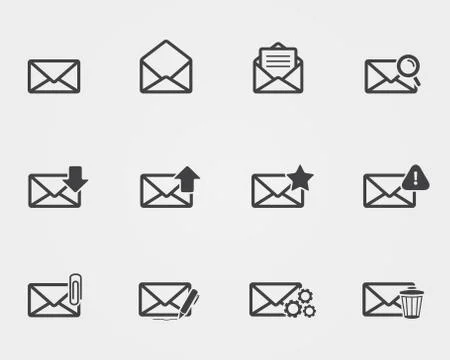 Flat black Email icons set Stock Illustration