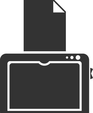 Flat black icon of a vector printer with paper. 스톡 일러스트