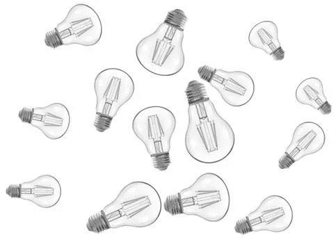 Flat black light bulb on a white background in a chaotic order. Stock Illustration