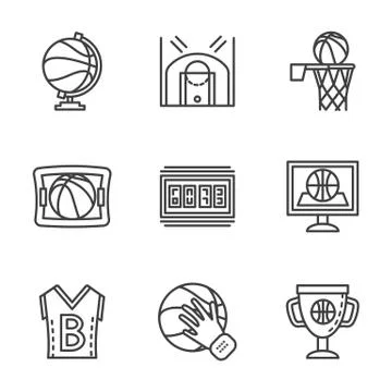 Flat black line basketball vector  icons Stock Illustration