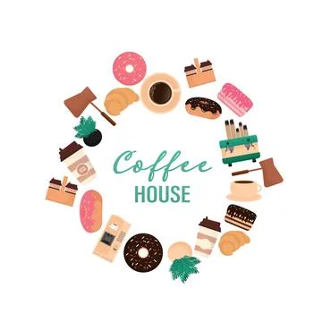 Flat black pattern on white backdrop. Black line icon. Kid graphic. Coffee shop Stock Illustration