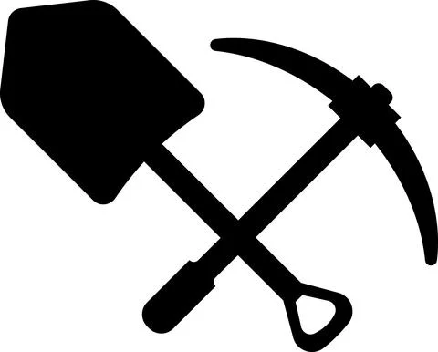 Flat black shovel and pickaxe symbol. Vector image Stock Illustration