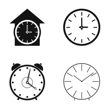 Flat black time clock alarm watch icons Stock Illustration