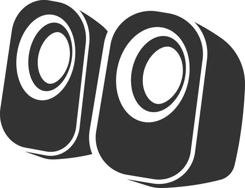 The flat black vector icon of computer speakers. Illustrazione stock