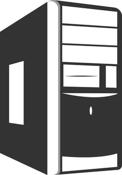 Flat black vector icon of the computer system unit housing. Stock Illustration