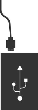 Flat black vector icon of the external battery. Stock Illustration