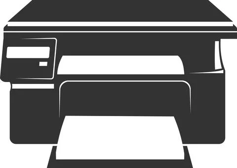 A flat black vector icon of a multifunctional device. Stock Illustration