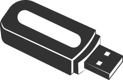 A flat black vector icon of a USB drive for connecting devices wirelessly. Stock Illustration