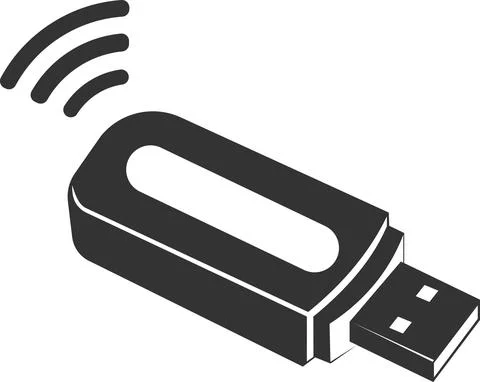 A flat black vector icon of a USB drive for connecting devices wirelessly. Stock Illustration
