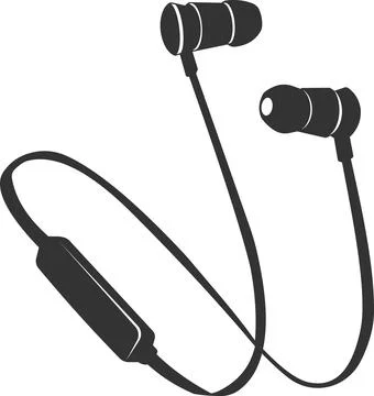 Flat black vector icon of wired in ear headphones. Stock-Illustration
