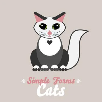 Flat black white cat isolate vector. Cartoon illustration domestic blue cat logo Stock Illustration