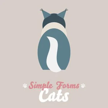 Flat black white cat sitting back view isolate vector. Cartoon illustration Stock Illustration