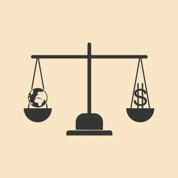 Flat in black white Earth and dollar on scales Stock Illustration