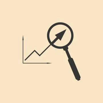 Flat in black white growing graph and magnifier Stock Illustration