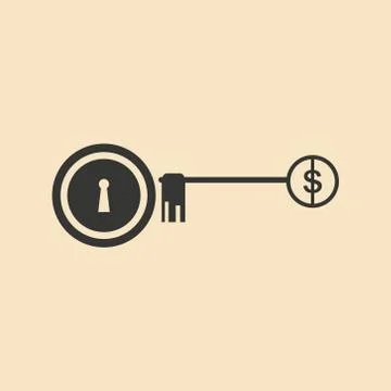 Flat in black white lock and key Dollar Illustrazione stock