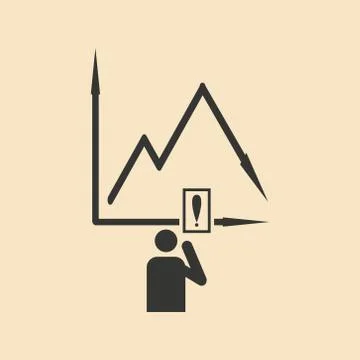 Flat in black white man and falling graph Stock Illustration