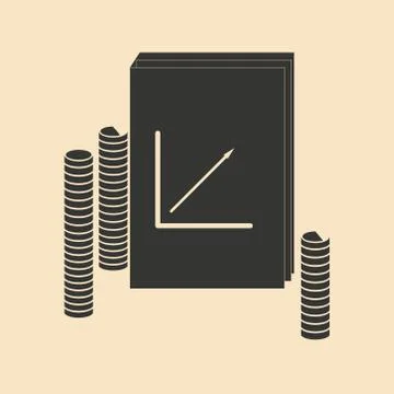 Flat in black white report and stack coins Illustrazione stock