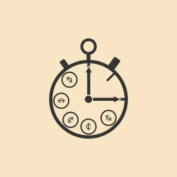 Flat in black white Stopwatch and money Stock Illustration