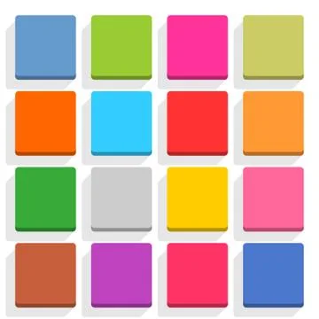 Flat blank web button square icon set with shadow Stock Illustration