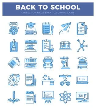 Flat blue back to school icons on white イラスト素材