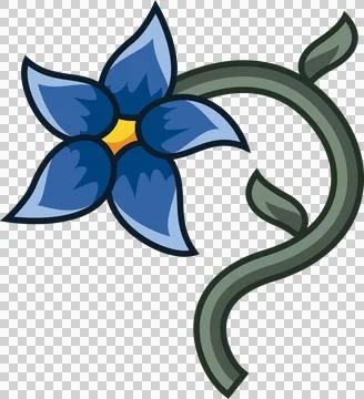 Flat blue blossom is floating on clear backdrop, featuring gradient petals, Stock Illustration