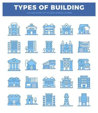 Flat blue building icons on white Ilustración de archivo