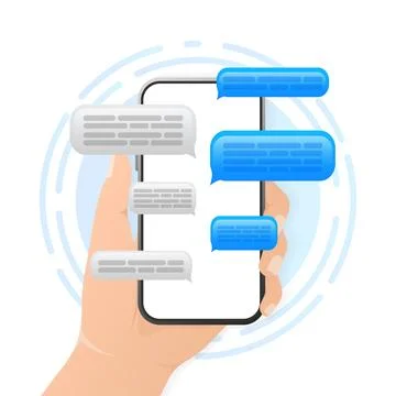 Flat blue button on blue background. Talk bubble speech icon. Template chat Stock Illustration