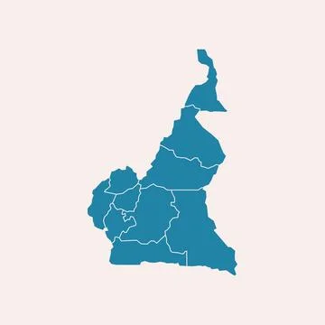 Flat blue Cameroon map with division to region Stock Illustration