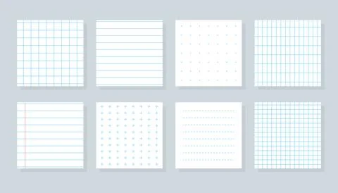 Flat blue checkered line sheet copybook set vector Stock Illustration