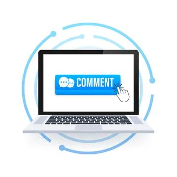Flat blue comment button. Flat vector. Computer mouse click. Navigation pointer. Illustrazione stock