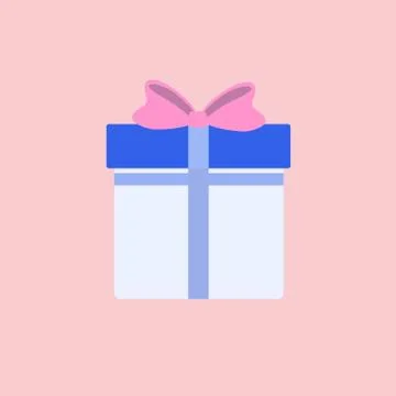 Flat Blue Gift Box Present with Pink Bow Stock Illustration