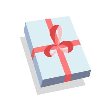 Flat blue Gift Box Present with Red Bow icon design and shadow vector Stock Illustration