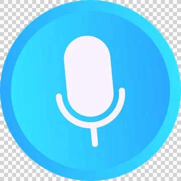 Flat blue gradient button is showing white microphone silhouette on transparent Stock Illustration