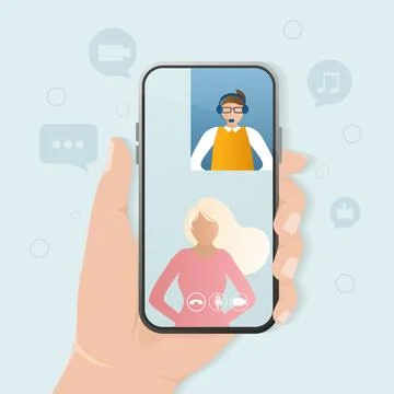 Flat blue icon. Video chat people, great design for any purposes. Cartoon Ilustración de archivo