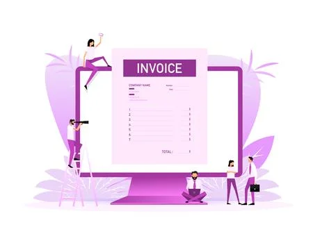 Flat blue invoice illustration. Vector flat illustration. Payment check 库存插图