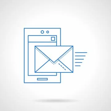 Flat blue line mobile mail vector icon Stock Illustration