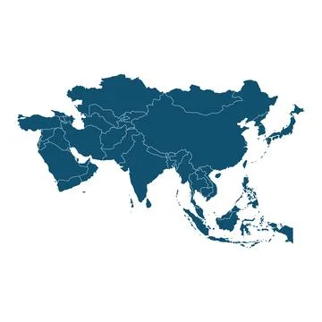 Flat blue map Asia isolated on white background Stock Illustration
