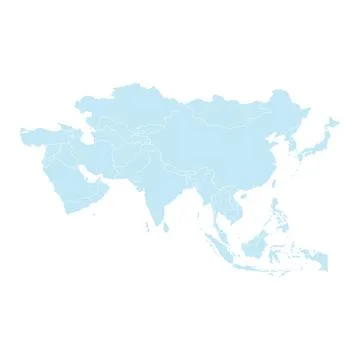 Flat blue map Asia isolated on white background. Stock Illustration