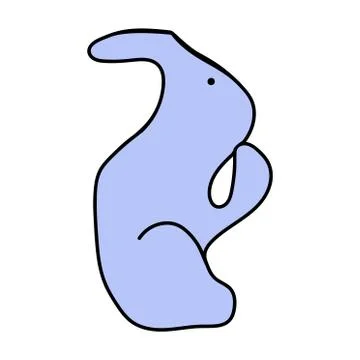 Flat blue rabbit sits and thoughtfully raised a paw. Stock Illustration