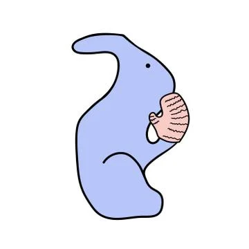Flat blue rabbit sits and thoughtfully raised a paw in soft pink mittens. Stock Illustration