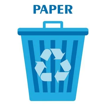 Flat blue trash can for paper. Waste bin with lid. Eco concept. Vector illu.. Stock Illustration