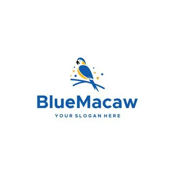 Flat BlueMacaw birds branches circle Logo design Stock Illustration